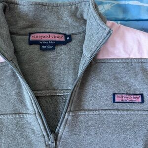 Vineyard Vines Gray and Pink Half-Zip Pullover